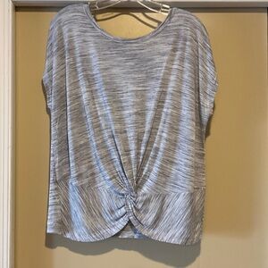 Jennie & Marlis large top with cap sleeves & front twist in grey stripes